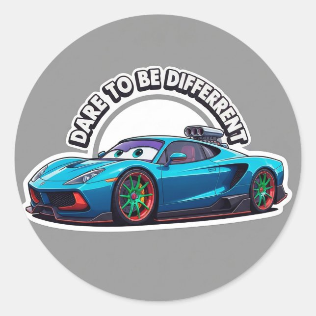 Blue Cartoon Car Classic Round Sticker (Front)