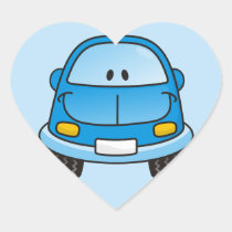 Blue cartoon car heart sticker