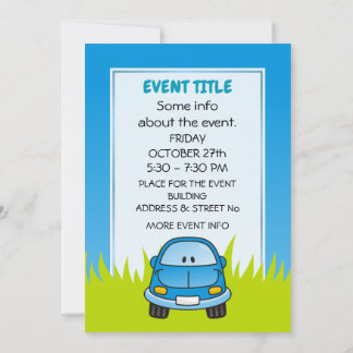 Blue Cartoon Car Invitation