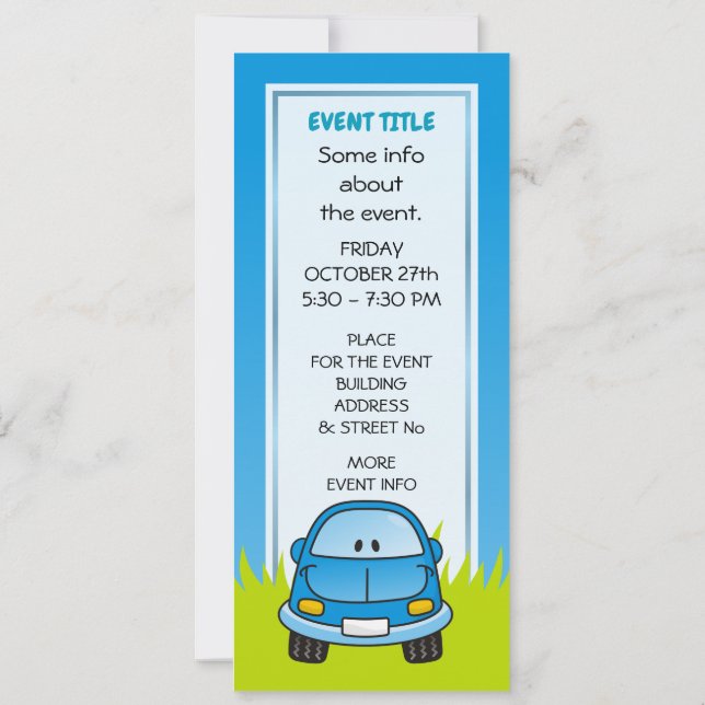 Blue Cartoon Car Invitation (Back)