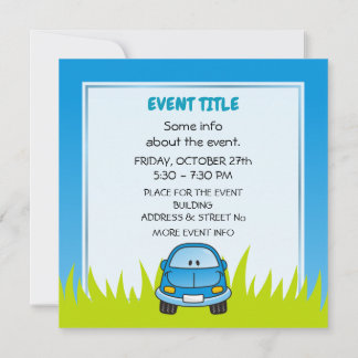 Blue Cartoon Car Invitation