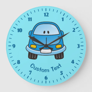 Blue Cartoon Car Large Clock