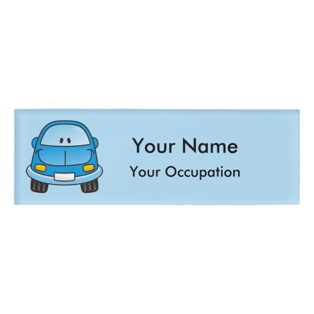 Blue cartoon car Name Tag (Front)