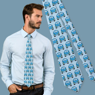 Blue cartoon car neck tie