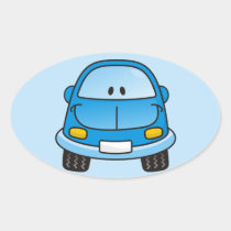 Blue cartoon car oval sticker