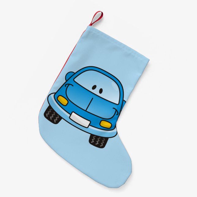 Blue cartoon car small christmas stocking (Front (Hanging))