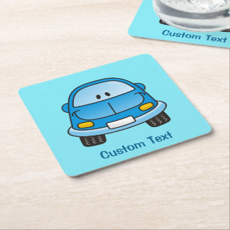 Blue cartoon car square paper coaster