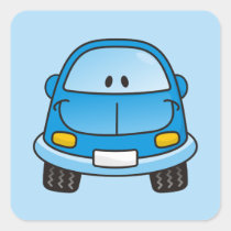 Blue cartoon car square sticker