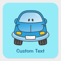 Blue cartoon car square sticker