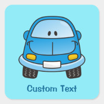 Blue cartoon car square sticker