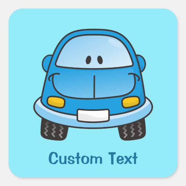 Blue cartoon car square sticker (Front)