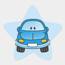 Blue cartoon car star sticker