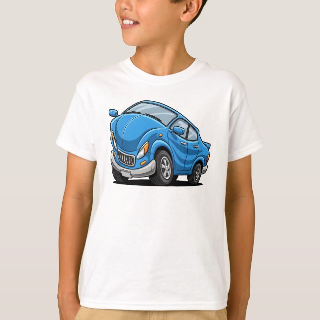 Blue Cartoon Car T-Shirt (Front)