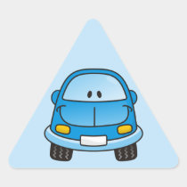 Blue cartoon car triangle sticker