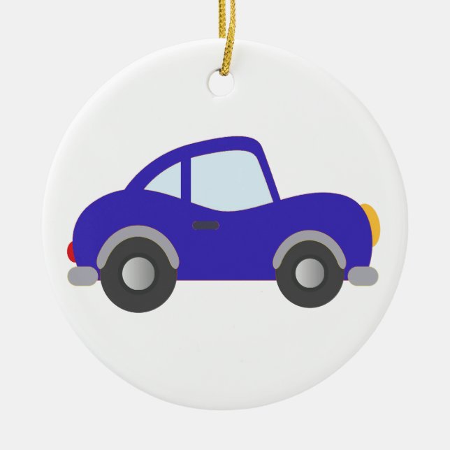 Blue Cartoon Coupe Car Ceramic Ornament (Front)