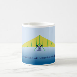 Blue cartoon dog flying hang glider mug