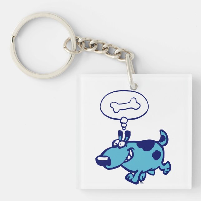 Blue Cartoon Dog thinking of bone Acrylic Keychain (Front)