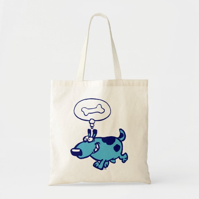 Blue Cartoon Dog thinking of bone Bag (Front)