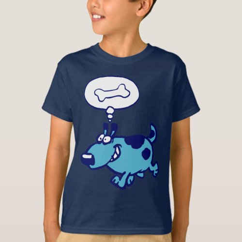 Blue Cartoon Dog thinking of bone Children T_shirt