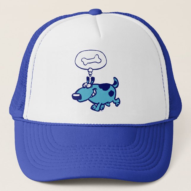 Blue Cartoon Dog thinking of bone Hat (Front)
