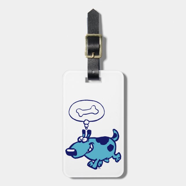 Blue Cartoon Dog thinking of bone Luggage Tag (Front Vertical)