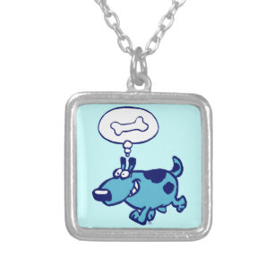 Blue Cartoon Dog thinking of bone Necklace