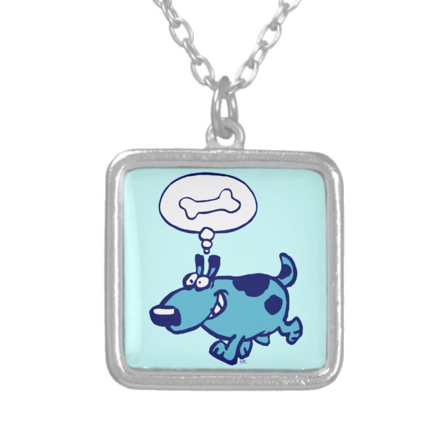 Blue Cartoon Dog thinking of bone Necklace (Front)