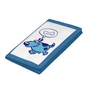 Blue Cartoon Dog thinking of bone Wallet
