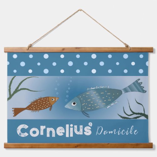 Blue Cartoon Fish Hanging Tapestry