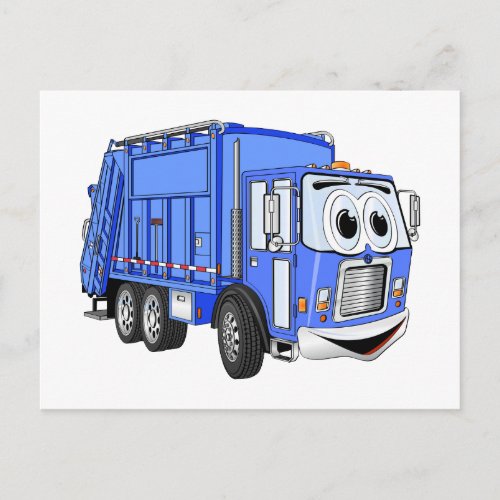 Blue Cartoon Garbage Truck Cartoon Postcard