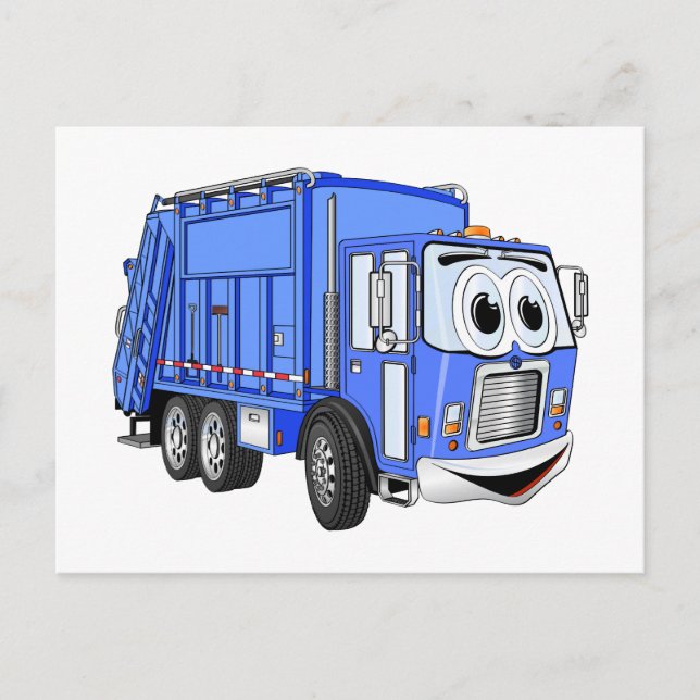 Blue Cartoon Garbage Truck Cartoon Postcard (Front)