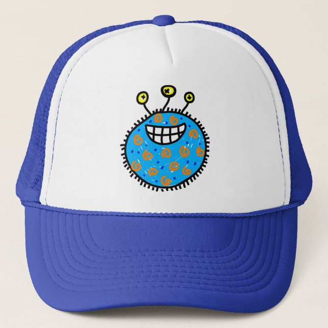 Blue Cartoon Germ Trucker Hat (Front)