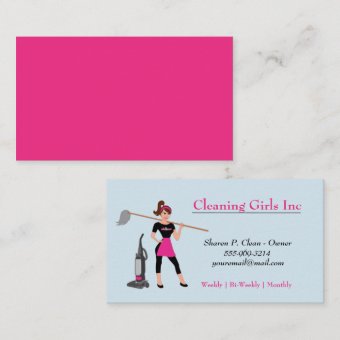 Blue Cartoon Girl With Mop House Cleaning Service Business Card | Zazzle