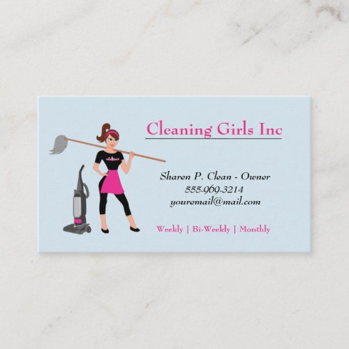 Blue Cartoon Girl With Mop House Cleaning Service Business Card | Gabriel  Angel Design