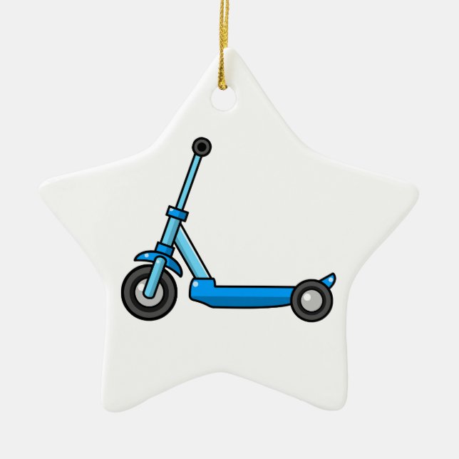 Blue Cartoon Kick/Push Scooter Ceramic Ornament (Front)