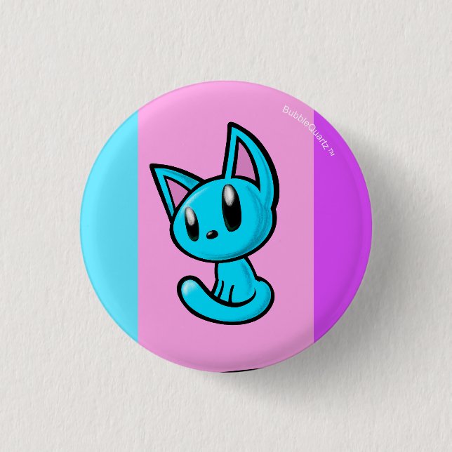 Blue cartoon kitten button (Front)