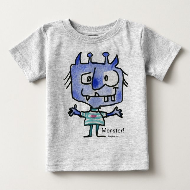 Blue Cartoon Monster #22 Baby T Shirt (Front)