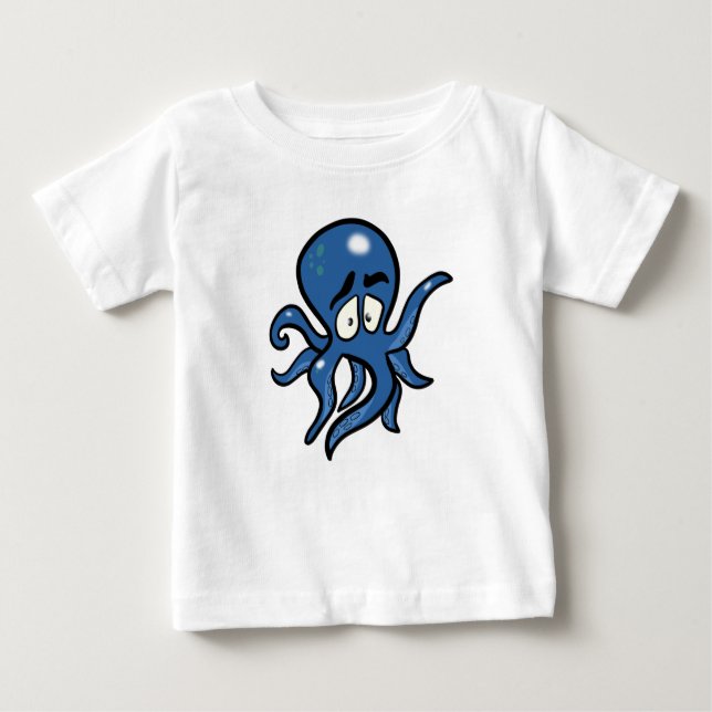 Blue Cartoon Octopus Baby T-Shirt (Front)