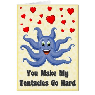 Blue Cartoon Octopus Hearts Funny Valentines Day