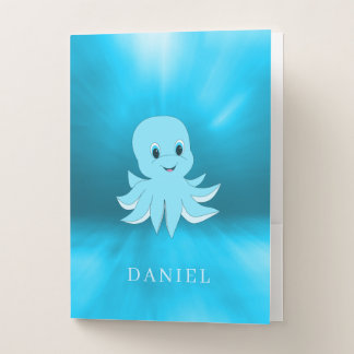Blue Cartoon Octopus Pocket Folder