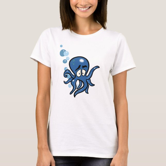 Blue Cartoon Octopus T-Shirt (Front)