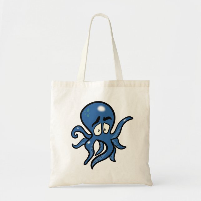 Blue Cartoon Octopus Tote Bag (Front)