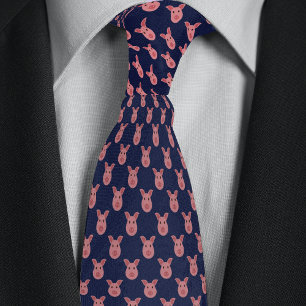 Blue Cartoon Pig Farmers Neck Tie