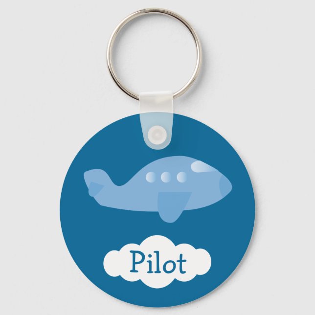 Blue Cartoon Plane Customizable Pilot Keychain (Front)