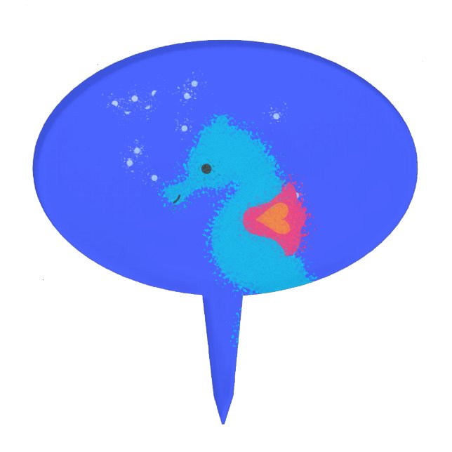 Blue Cartoon Seahorse Cake Topper (Front)