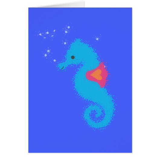 Blue Cartoon Seahorse Cards (Front)