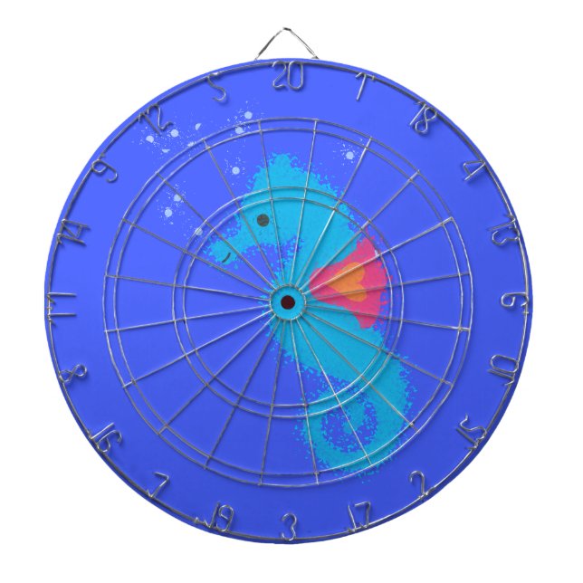 Blue Cartoon Seahorse Dartboard With Darts (Front)