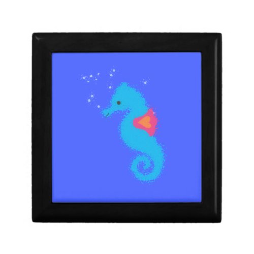 Blue Cartoon Seahorse Keepsake Box