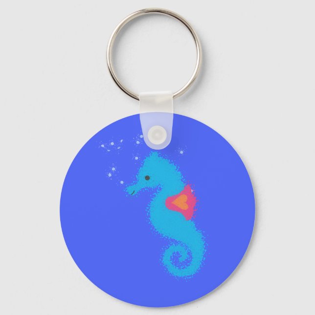 Blue Cartoon Seahorse Keychain (Front)