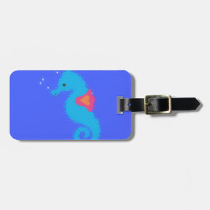 Blue Cartoon Seahorse Luggage Tag